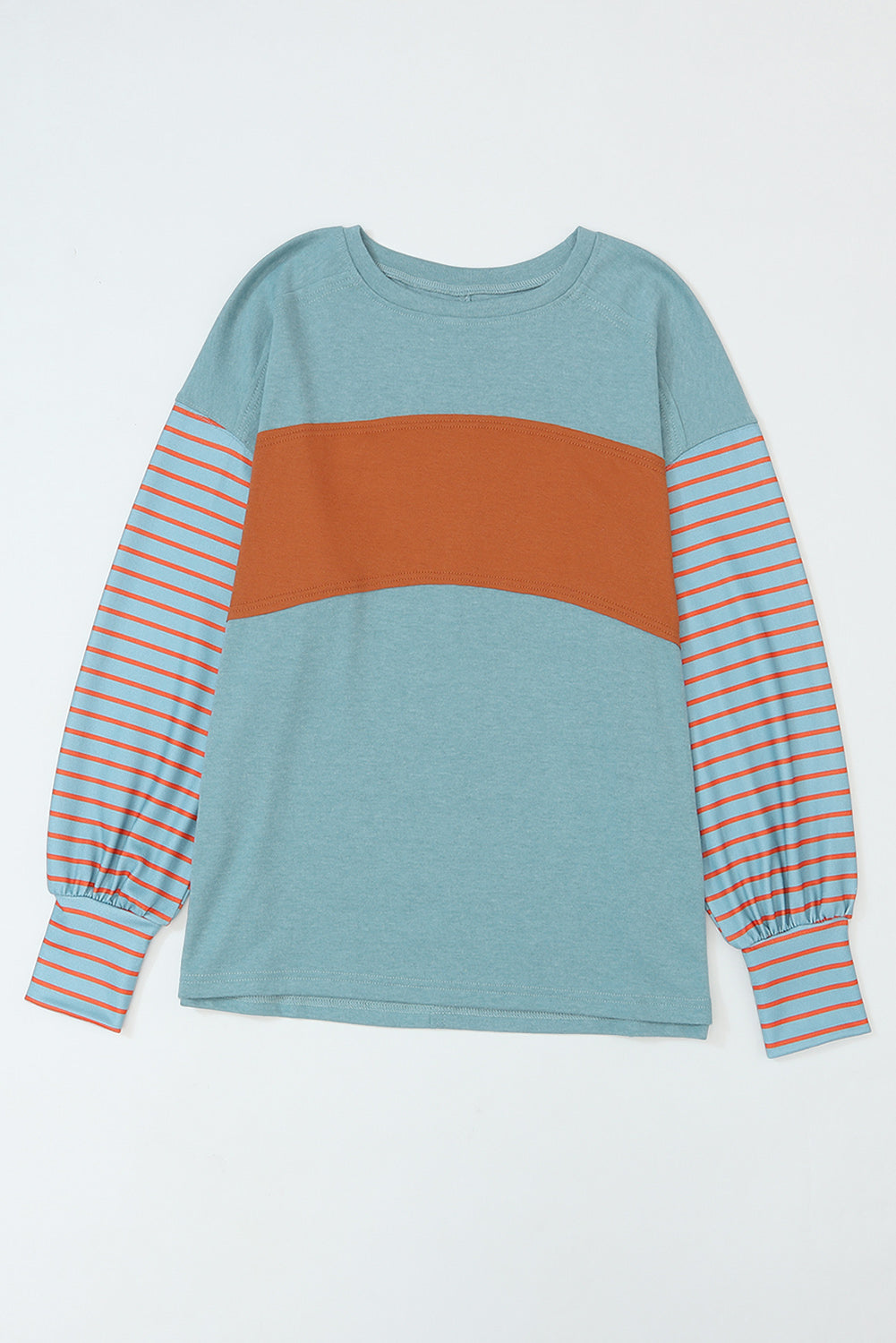 Green Colorblock Striped Bishop Sleeve Top - Ballimart