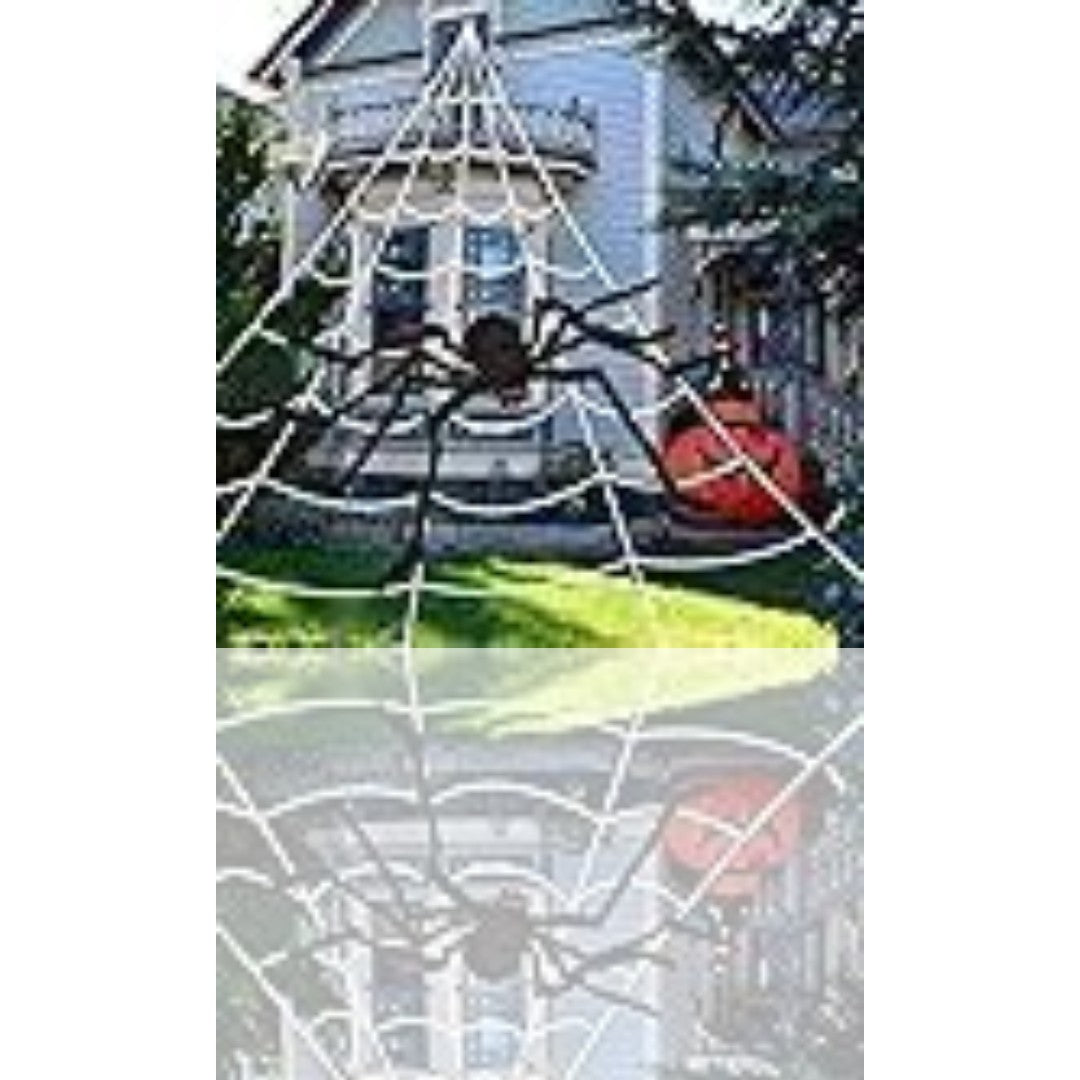 200" Halloween Spider Web with 59" Giant Spider – Triangular Huge Spider Web for Indoor & Outdoor Decorations, Haunted House, Yard, Parties & Costumes