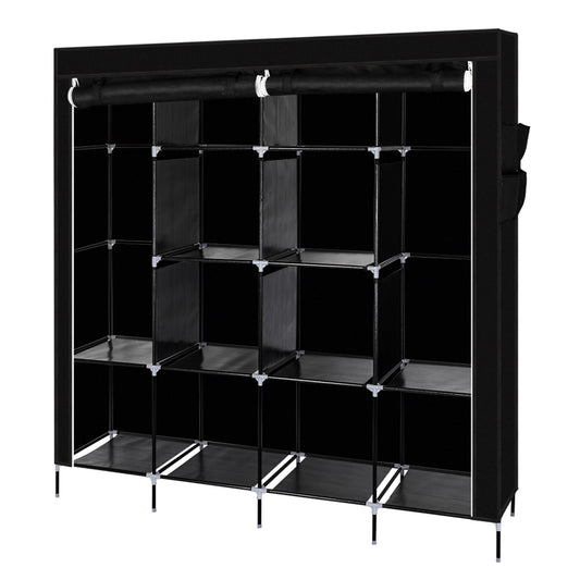 67" Clothes Closet Portable Wardrobe Clothes Storage Rack 12 Shelves 4 Side Pockets Black - Ballimart