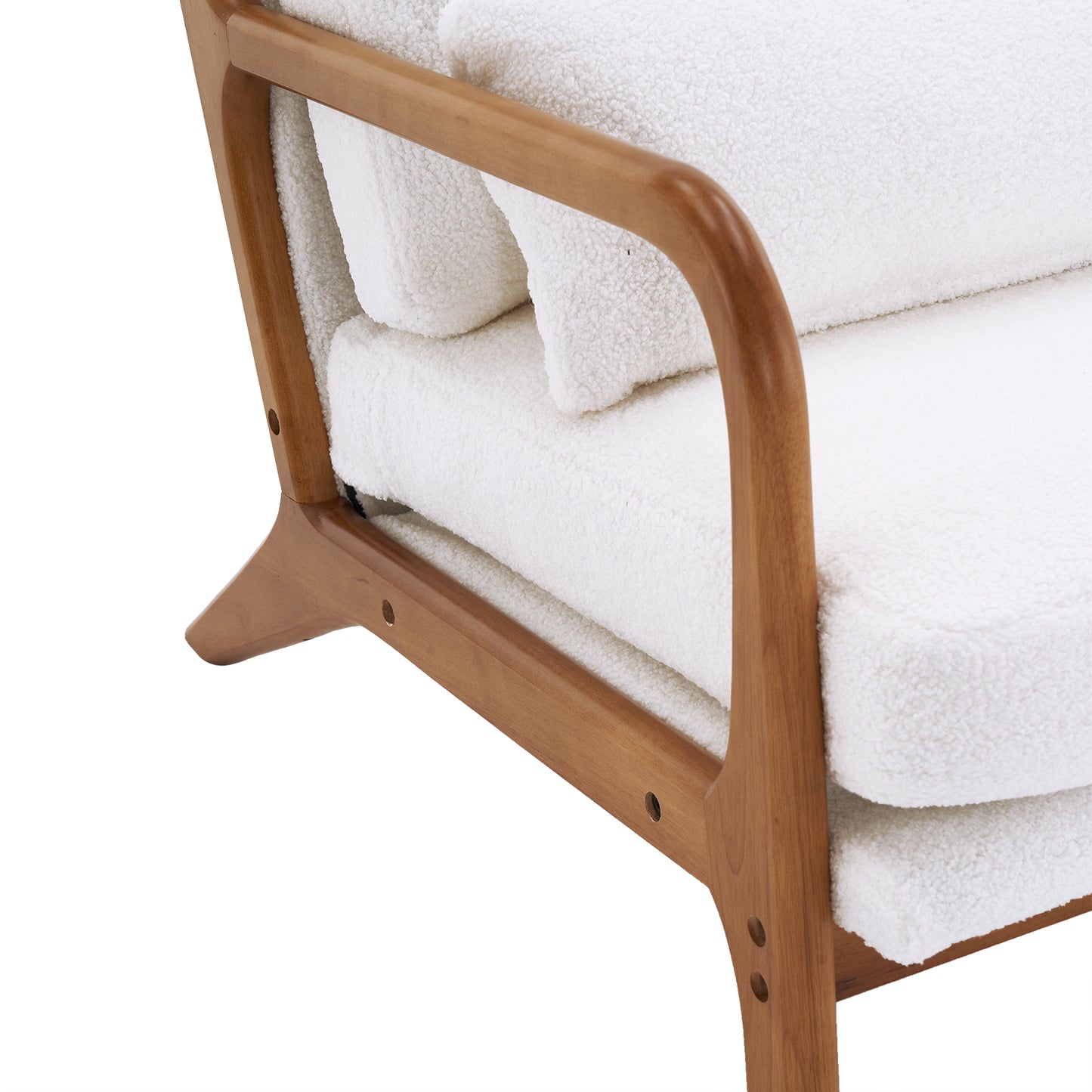 Oak Armrest Oak Upholstered Teddy Velvet Single Lounge Chair Indoor Lounge Chair Off-White - Ballimart