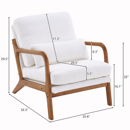 Oak Armrest Oak Upholstered Teddy Velvet Single Lounge Chair Indoor Lounge Chair Off-White - Ballimart