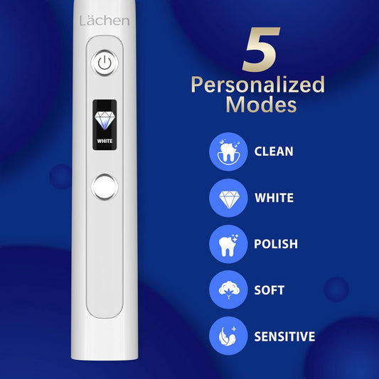 Electric Toothbrush Sonic Toothbrush, 5 Cleaning Modes for Dental Care, Screen Display, Gift Man/Woman, 4 Replacement Heads - Ballimart