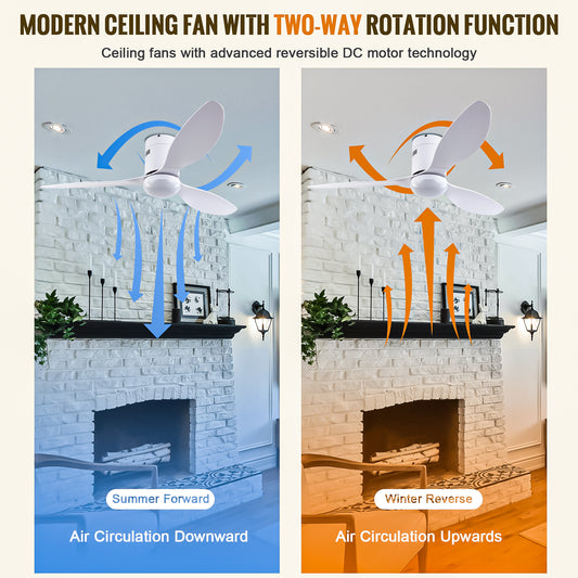 52 Inch Ceiling Fans with Lights, 6 Speed Reversible Noiseless Fan Light DC Motor, Indoor and Outdoor LED Ceiling Fan, Low Profile Ceiling Fan with Remote Control (White) - Ballimart