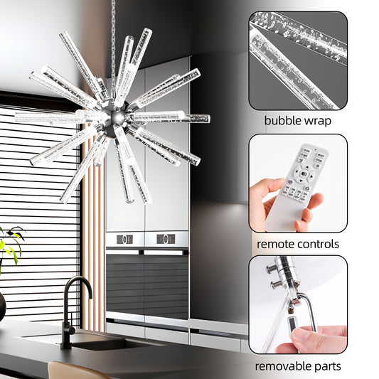 24 Lights Modern LED Chandelier, Adjustable Hanging Geometric Pendant Light Fixture, Mid-Century Sputnik Chandeliers for Dining Room Kitchen - Ballimart