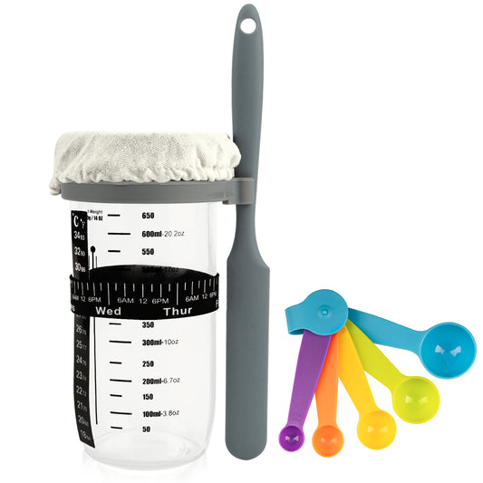 Sourdough Starter Kit with Date Marked Feeding Band, Scraper, Cloth Cover and Plastic Lid, Thermometer【Shipment from FBA】 - Ballimart