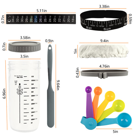 Sourdough Starter Kit with Date Marked Feeding Band, Scraper, Cloth Cover and Plastic Lid, Thermometer【Shipment from FBA】 - Ballimart