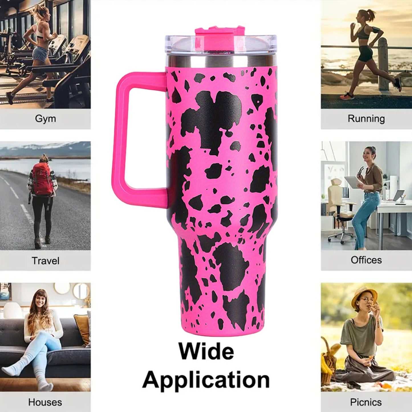 1pc 40oz large capacity water bottle With Handle And Straw Lid, Insulated Reusable Stainless Steel Water Bottles Travel Mug Coffee Cup car cup water cup For Men Women Outdoor Camping Driving, Gift - Ballimart