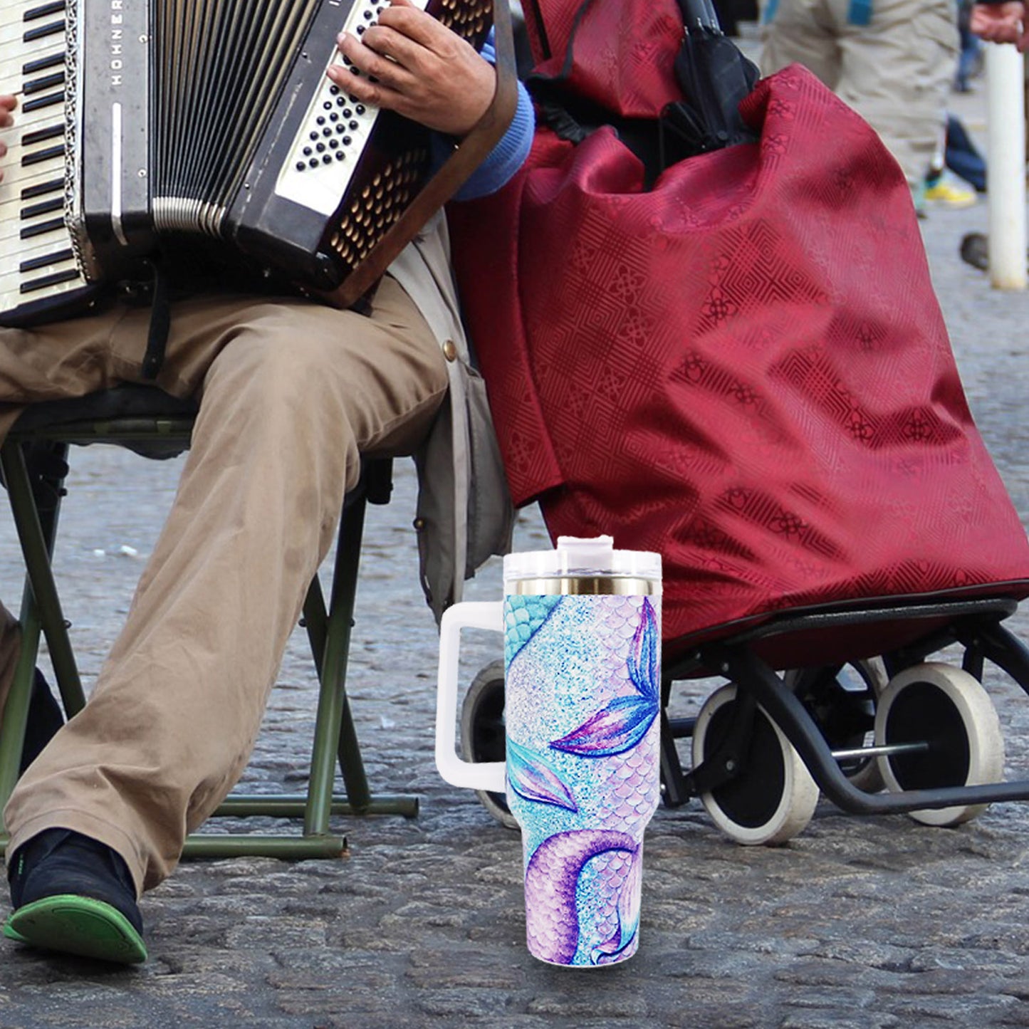 1pc 40oz large capacity Tumbler, Sea turtles With Handle And Straw Lid, 304 Stainless Steel Water Bottles Travel Mug Coffee Cup car cup water cup For Men Women Outdoor Camping Driving, - Ballimart