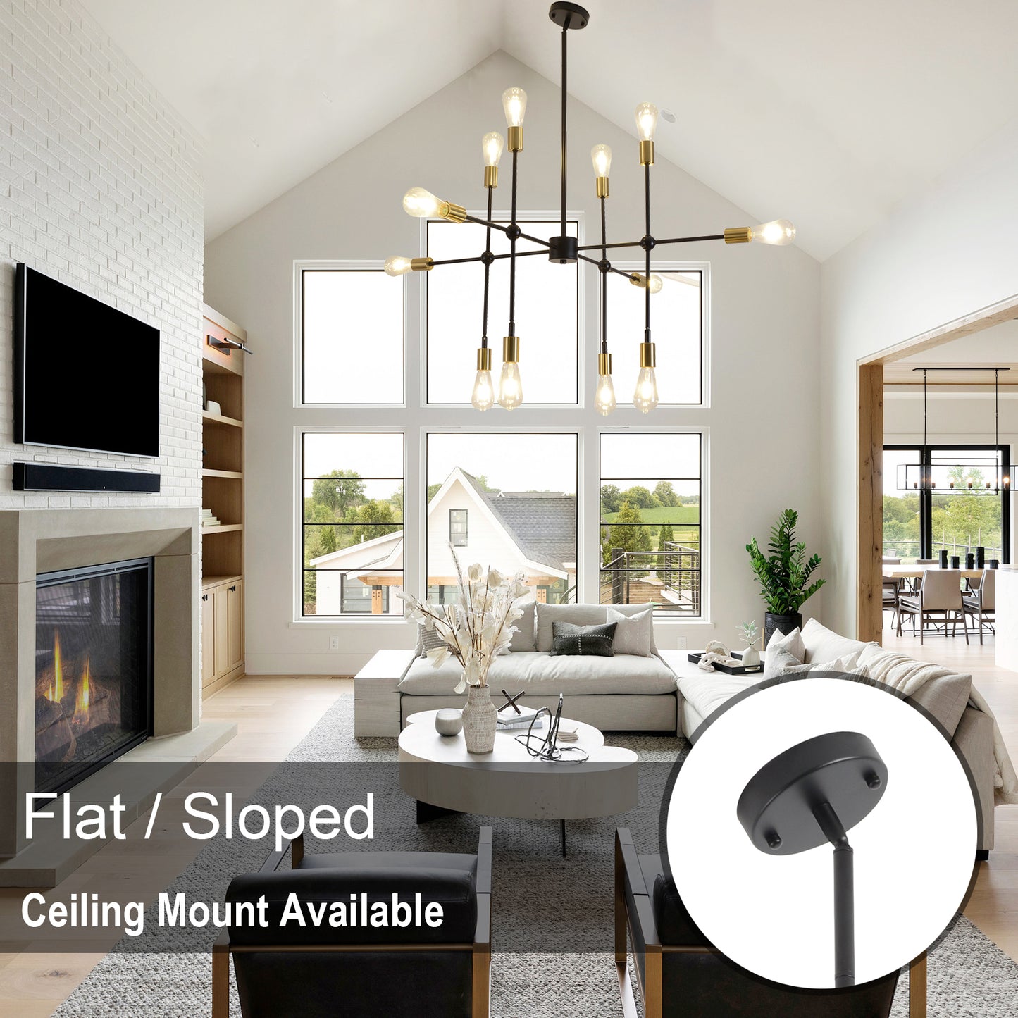 Modern Sputnik Chandelier, Mid Century Chandelier Light Fixture, Black and Gold Pendant Lighting for Living Room Bedroom Dining Room Farmhouse Kitchen - Ballimart