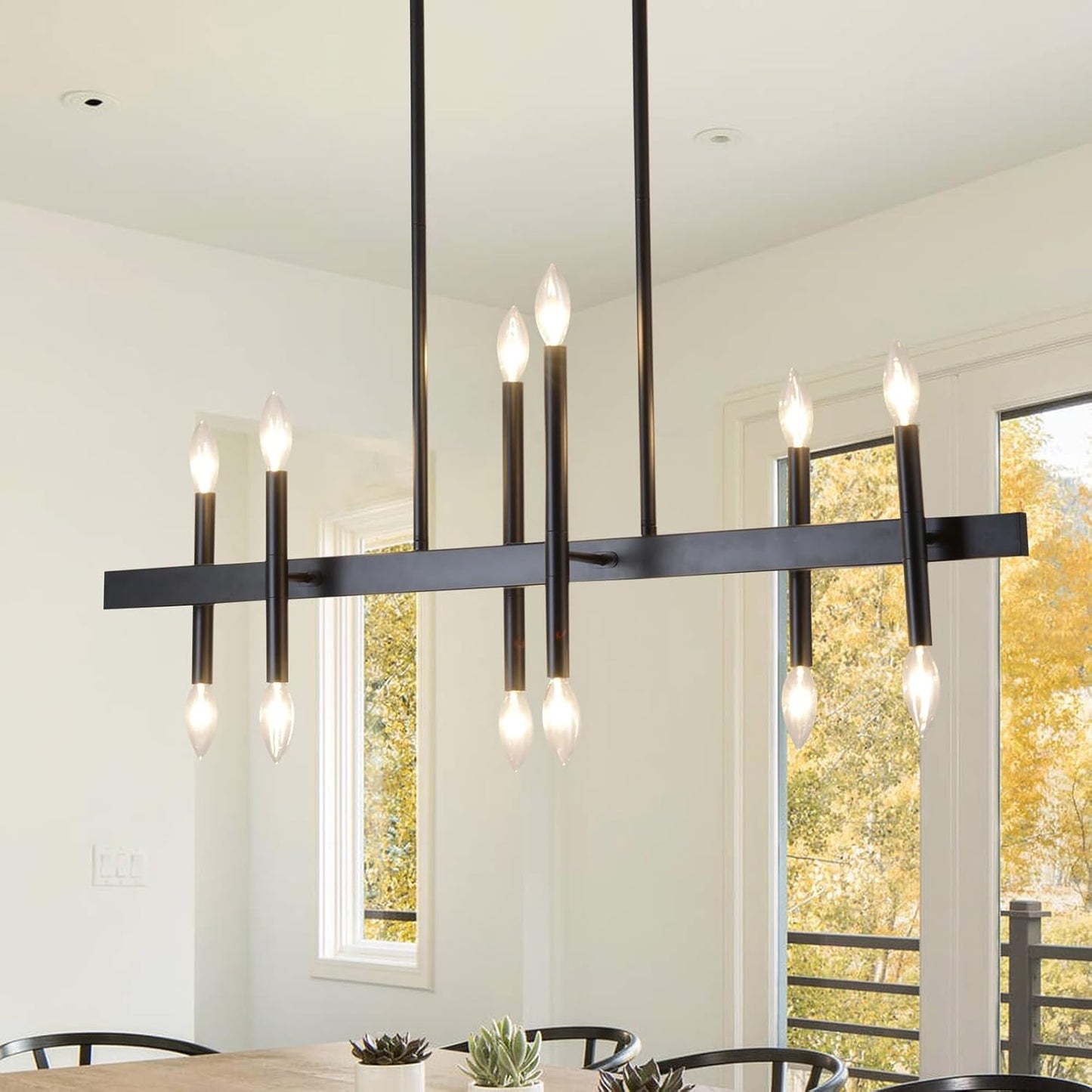 Black Dining Room Chandelier 12-Lights Mid Century Pendant Light for Farmhouse Kitchen, Industrial Chandeliers with E12 Base - Ballimart