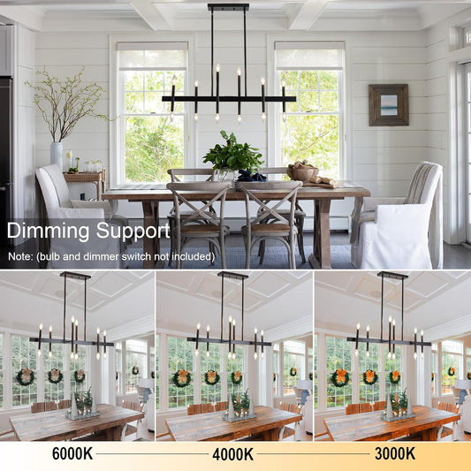 Black Dining Room Chandelier 12-Lights Mid Century Pendant Light for Farmhouse Kitchen, Industrial Chandeliers with E12 Base - Ballimart