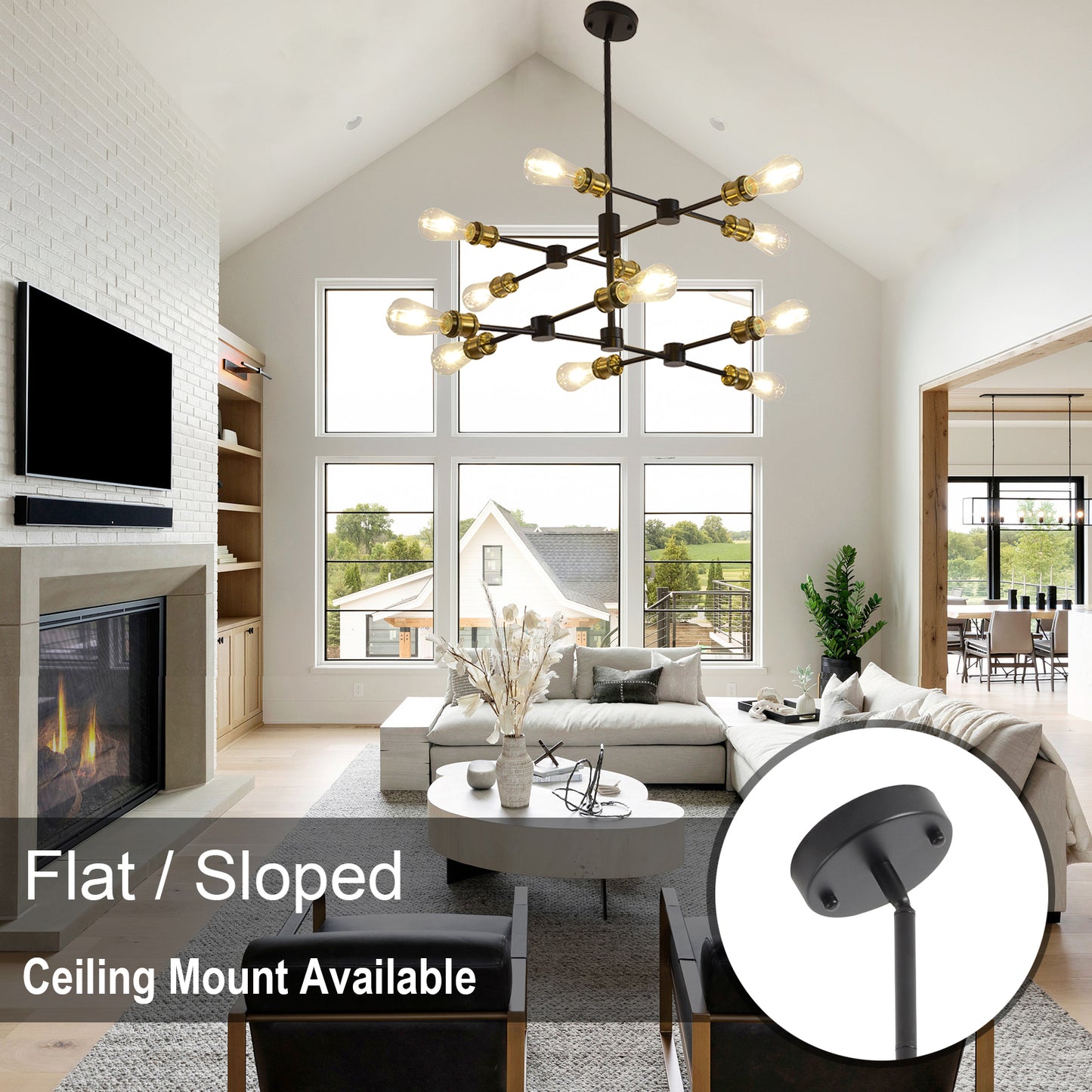 Black and Brass Chandelier Mid Century Sputnik Pendant Light 12-Lights Chandeliers Height Adjustable E26 Contemporary Ceiling Chandelier - Ballimart