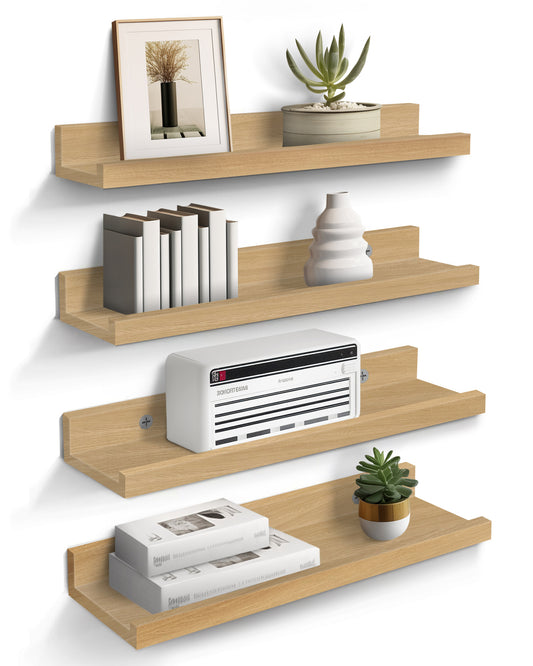 Small 16” Floating Shelves for Wall Décor Storage, Set of 4, Wood for Bedroom, Living Room, Bathroom, Kitchen, Picture Ledge and Farmhouse (No shipments on weekends) - Ballimart