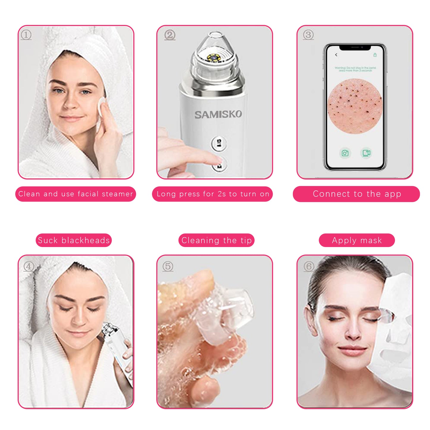 Vacuum Blackhead Remover with 6 Suction Heads, WIFI Visible Facial Pore Cleanser with HD Camera USB Rechargeable Electric Black head Suction Tool(No Shipment on Weekends) - Ballimart