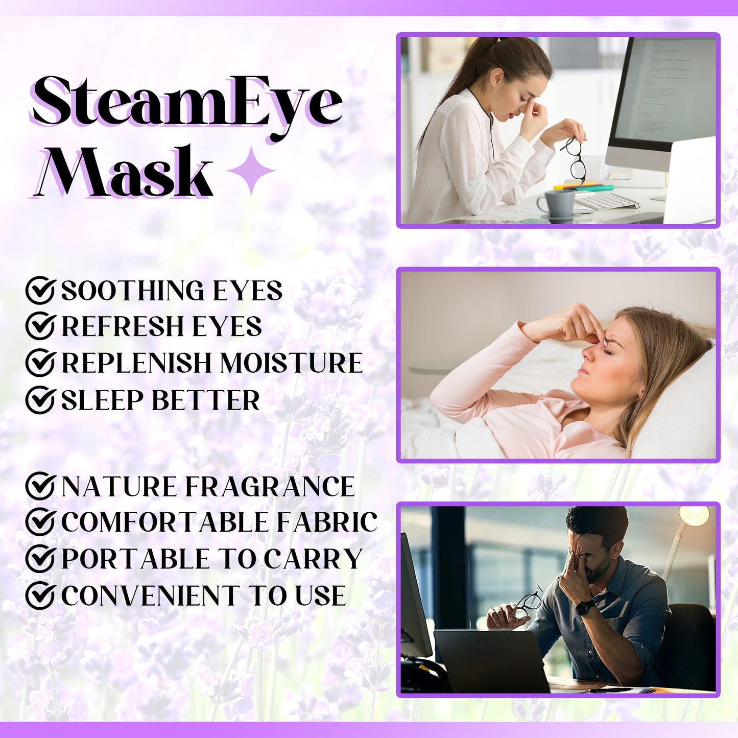 Anfany Steam Eye Mask,10Packs Lavender Heated Eye Mask, Self Heating Disposable SPA Warm Compress for Eyes Sleep Mask, Soothing Moist Heat Eye Masks, Stocking Stuffers(No Shipment on Weekends) - Ballimart
