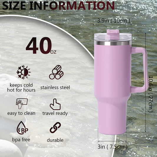 1pc 40oz large capacity Tumbler With Handle And Straw Lid, Insulated Reusable Stainless Steel Water Bottles Travel Mug Coffee Cup car cup water cup For Men Women Outdoor Camping Driving, Gift - Ballimart