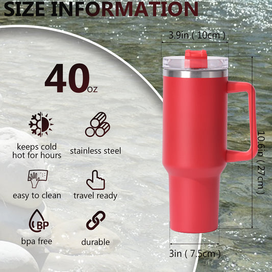 1pc 40oz large capacity Tumbler With Handle And Straw Lid, Insulated Reusable Stainless Steel Water Bottles Travel Mug Coffee Cup car cup water cup For Men Women Outdoor Camping Driving, Gift - Ballimart