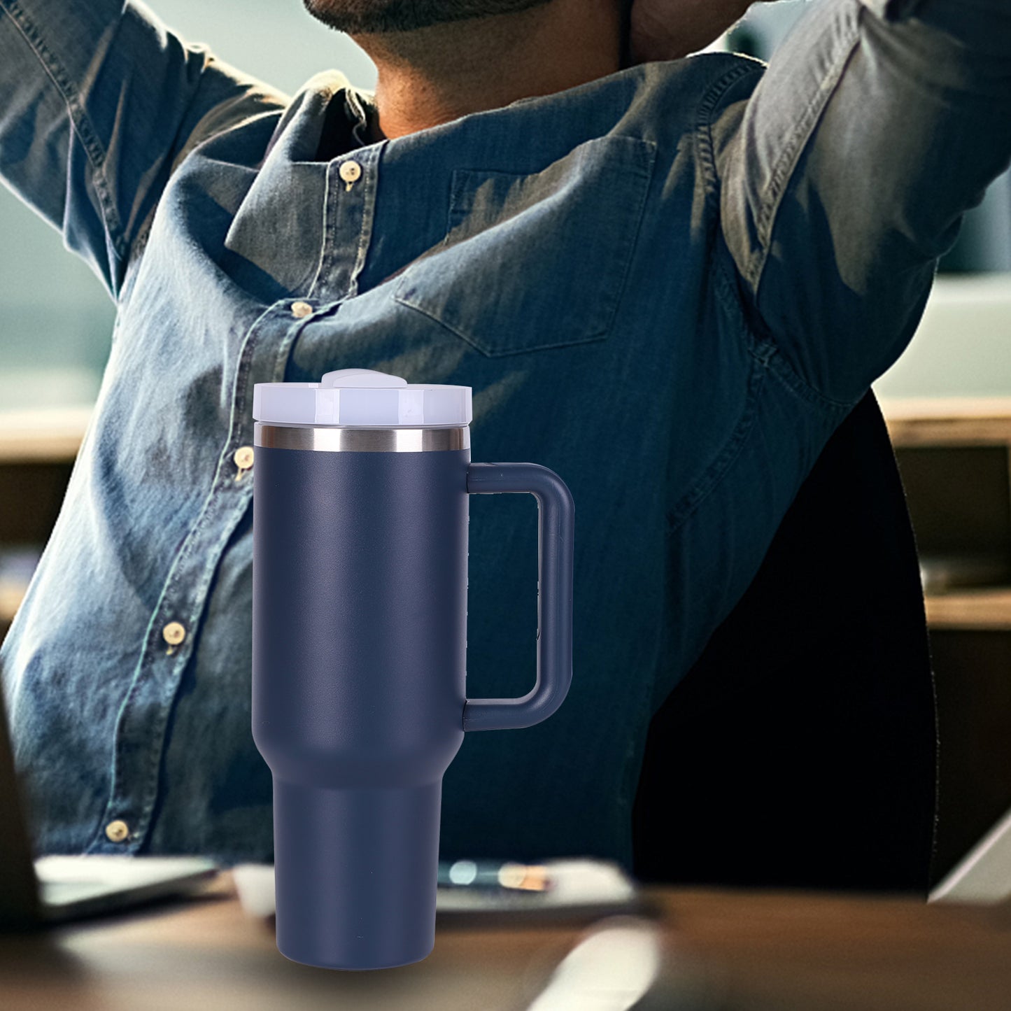 1pc V2 40oz large capacity Tumbler With Handle And Straw Lid, Insulated Reusable Stainless Steel Water Bottles Travel Mug Coffee Cup car cup water cup For Men Women Outdoor Camping Driving, Gift - Ballimart