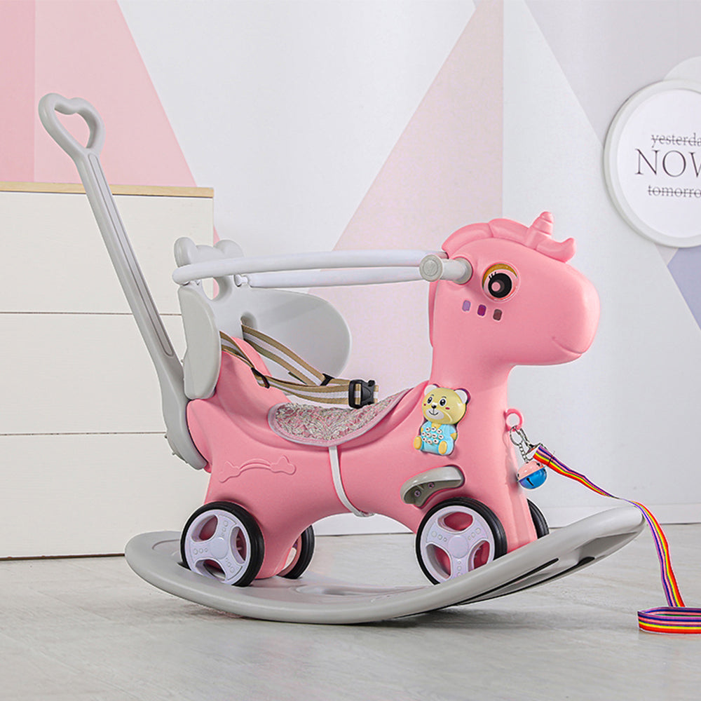 Rocking Horse for Toddlers , Balance Bike Ride On Toys with Push Handle, Backrest and Balance Board for Baby Girl and Boy, Unicorn Kids Riding Birthday (Pink) - Ballimart