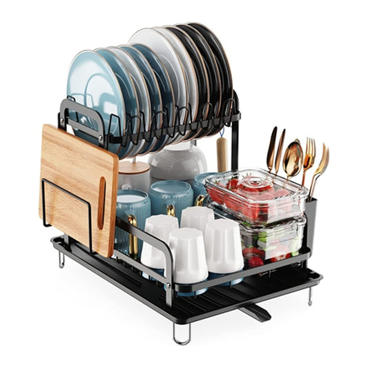 2-Tier 16.65x14.57x13.11in Dish Drying Rack for Kitchen Dish Rack with Drainboard Detachable Kitchen Drainer Organizer Set with Utensil Holder Bowl Rack Dish Rack(No shipment on weekends) - Ballimart