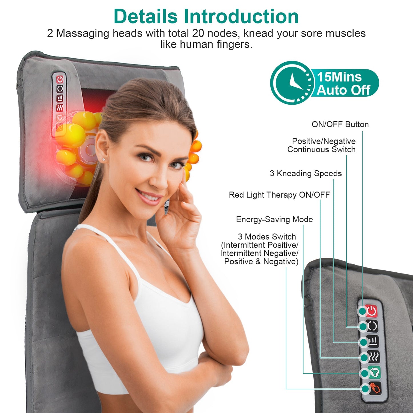 Full Body Massage Mat with Heat 10 Neck Shiatsu Kneading Massage Heads, Multifunctional Electric Heated Massage Chair Back Pad for Back Lumbar Leg Pain Relief(No shipments on weekends) - Ballimart