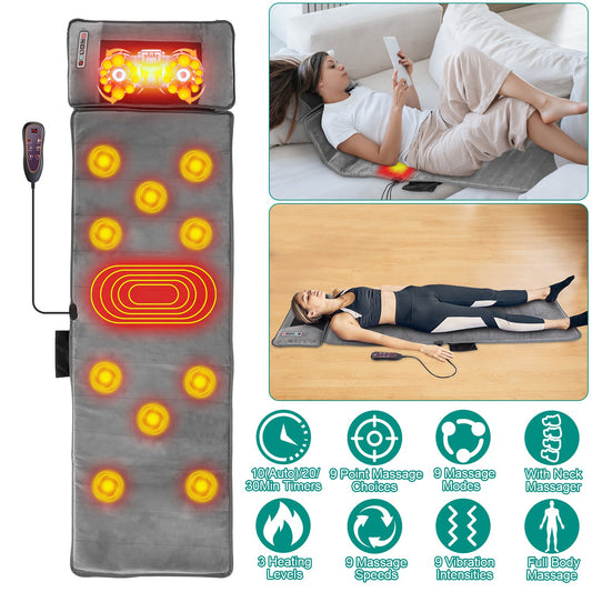 Full Body Massage Mat with Heat 10 Neck Shiatsu Kneading Massage Heads, Multifunctional Electric Heated Massage Chair Back Pad for Back Lumbar Leg Pain Relief(No shipments on weekends) - Ballimart