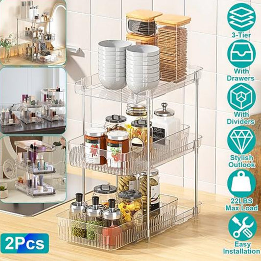 NewHome 2 Packs 3 Tier Clear Bathroom Organizer with Drawers - Ballimart