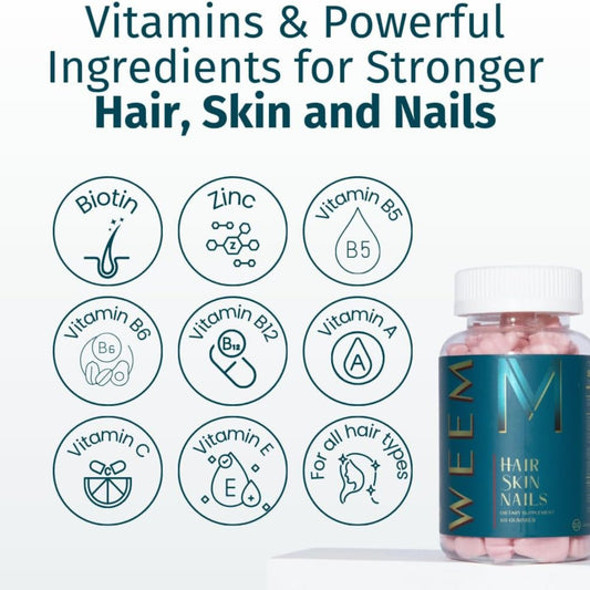 WEEM Hair Skin & Nails Gummies – Vegan Biotin Vitamins for Faster Hair Growth, Stronger Nails & Healthy Skin – Extra Strength Raspberry Flavor – 1 Bottle