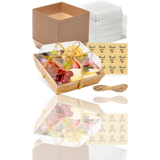 50-Pack Small Charcuterie Boxes with Clear Lids - Go Paper Mini Charcuterie Box | 5-Inch Disposable Dessert Containers for Cakes, Cookies, Strawberries & More - Ballimart