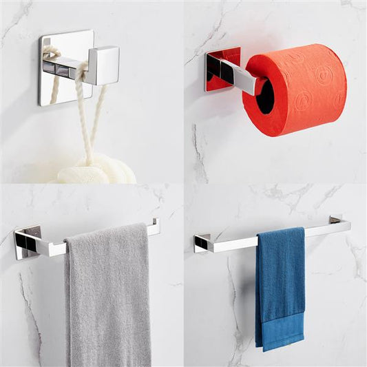 Strong Viscosity Adhesive 4 Pieces Bathroom Accessories Set Without Drilling Silver Brushed Towel Bar Set Holder Rack Robe Hook Tissue Toilet Paper Holder Rustproof 304 Stainless Steel KJ715PRO-4YIN - Ballimart