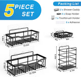 Adhesive Shower Caddy 5-Pack – Rustproof Stainless Steel Bathroom Organizers with Large Capacity | No-Drilling Shelves for Efficient Bathroom & Home Storage - Ballimart