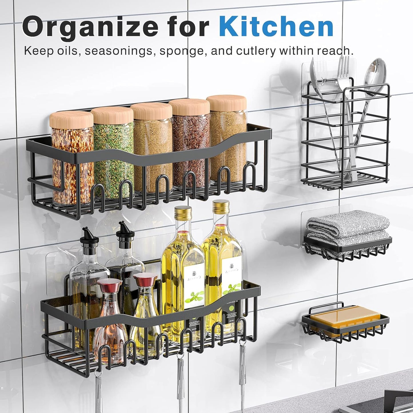 Adhesive Shower Caddy 5-Pack – Rustproof Stainless Steel Bathroom Organizers with Large Capacity | No-Drilling Shelves for Efficient Bathroom & Home Storage - Ballimart