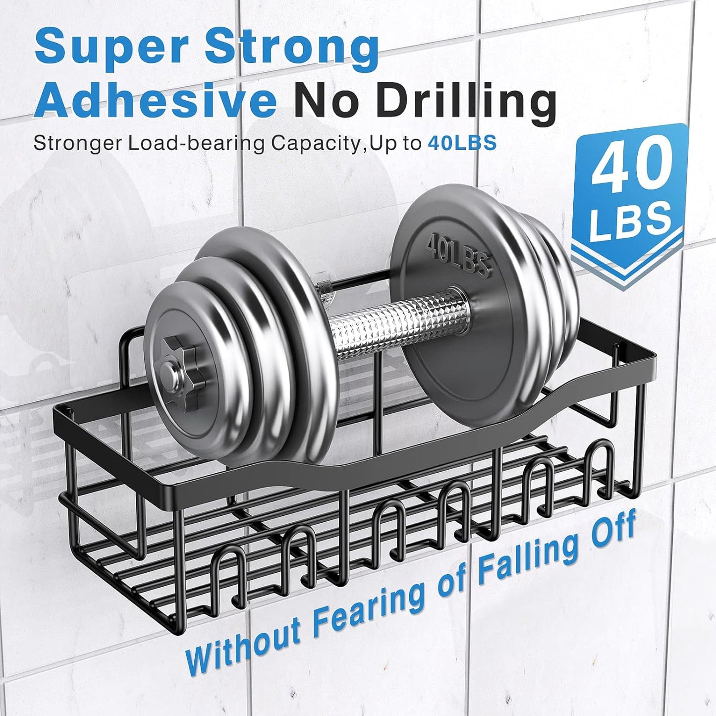 Adhesive Shower Caddy 5-Pack – Rustproof Stainless Steel Bathroom Organizers with Large Capacity | No-Drilling Shelves for Efficient Bathroom & Home Storage - Ballimart
