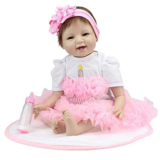 Pink Princess Skirt Fashionable Play House Toy Lovely Simulation Baby Doll with Clothes Size 22" - Ballimart