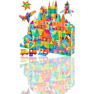 AFUNX Magnetic Building Blocks Set – 102PCS 3D Magnetic Tiles for Kids with 2 Car Bases, Educational STEM Toy for Creativity & Imagination - Ballimart