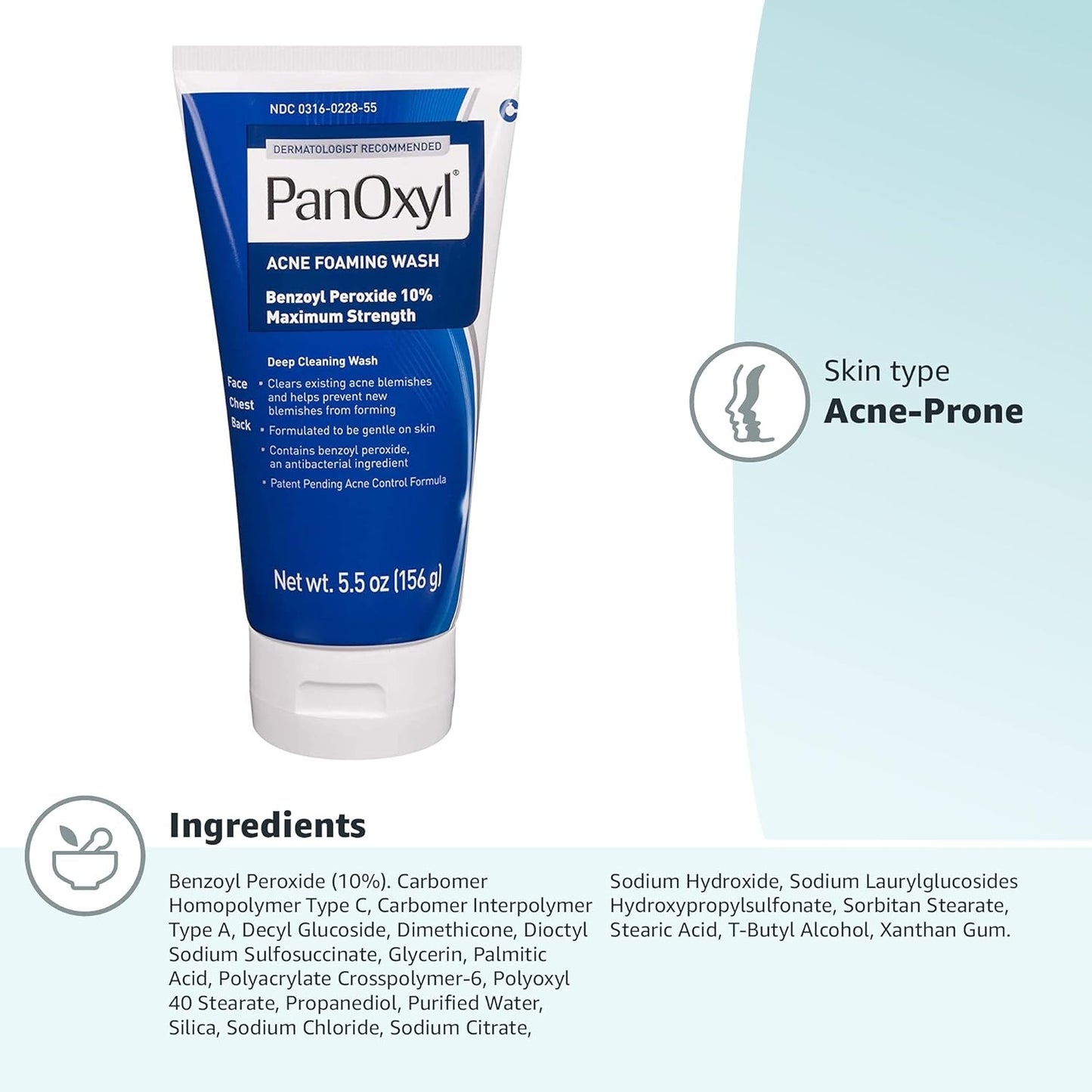 PanOxyl Acne Foaming Wash 10% Benzoyl Peroxide | Maximum Strength Antimicrobial Treatment for Face, Chest & Back | 5.5 oz - Ballimart