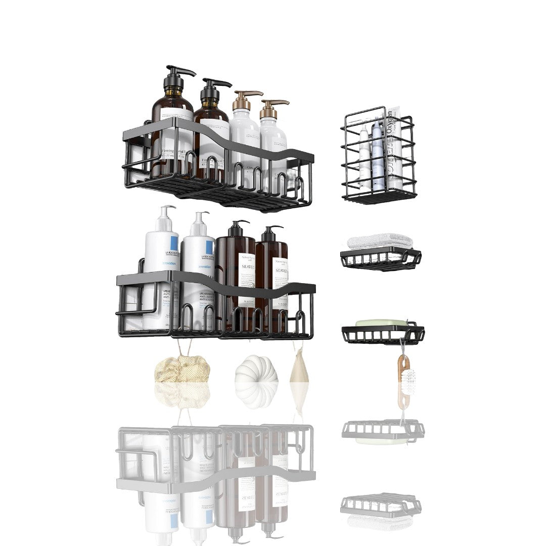 Adhesive Shower Caddy 5-Pack – Rustproof Stainless Steel Bathroom Organizers with Large Capacity | No-Drilling Shelves for Efficient Bathroom & Home Storage - Ballimart