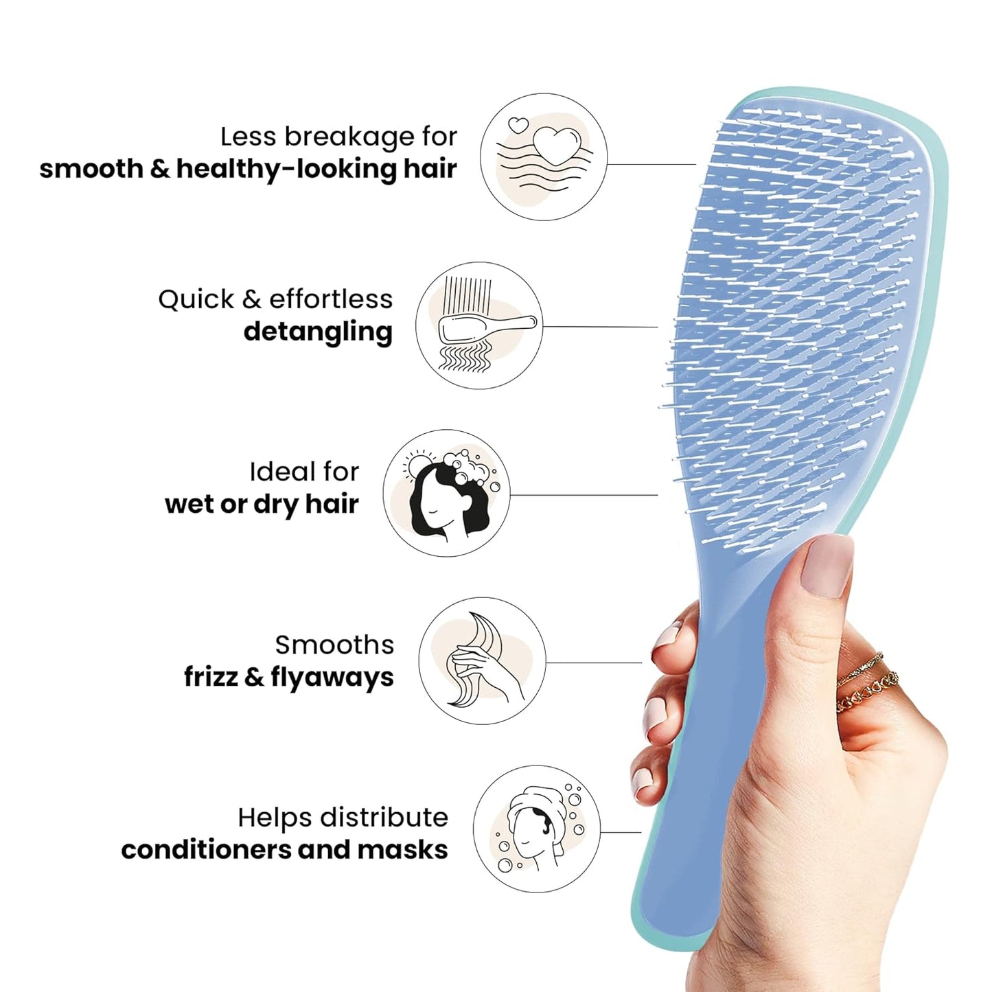 Tangle Teezer Ultimate Detangler Hairbrush – For Wet & Dry Hair, Reduces Knots & Breakage | Ideal for All Hair Types, Denim Blues