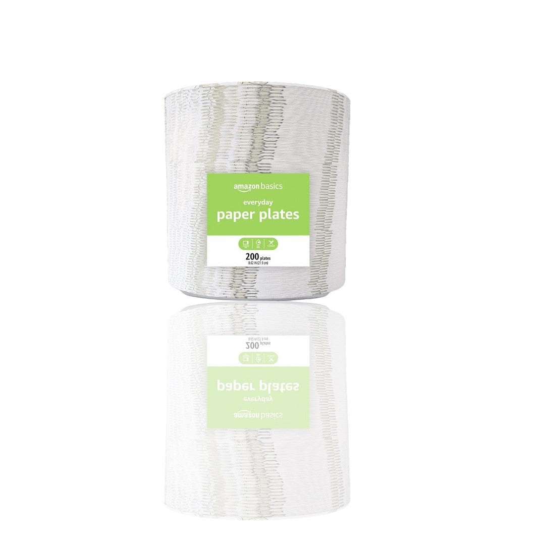 Amazon Basics Everyday Paper Plates - 8.62 Inch, 200 Count | Disposable & Microwave-Safe - Ballimart