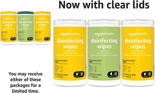 Amazon Basics Disinfecting Wipes, Lemon & Fresh Scent | 255 Count (3 Packs of 85 - Ballimart