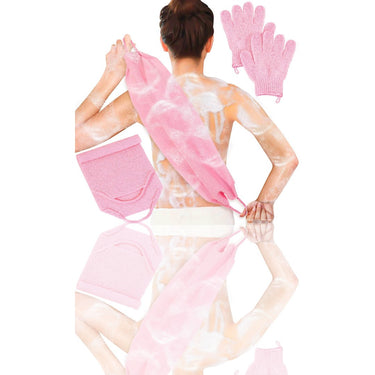 Anezus Exfoliating Shower Bath Gloves & Back Scrubber Set – Premium Pink Exfoliator for Body, Face, and Shower - Ballimart