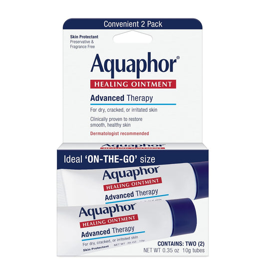 Aquaphor Baby Healing Ointment To-Go Pack | Advanced Therapy for Chapped Cheeks, Diaper Rash, and Dry Skin | 0.35oz Tubes, 2 Count | Gentle, Multi-Purpose Baby Skin Protectant