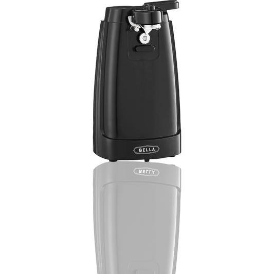 BELLA Electric Can Opener & Knife Sharpener – Multifunctional Jar & Bottle Opener with Removable Cutting Lever, Cord Storage, Stainless Steel Blade – Black