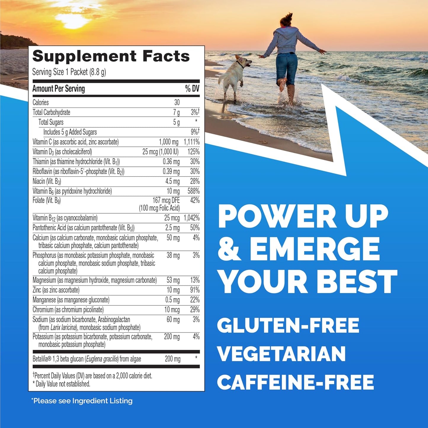 Emergen-C Immune+ Triple Action Powder – 1000mg Vitamin C, B Vitamins, BetaVia® & Antioxidants – Raspberry Flavor – 30 Packets