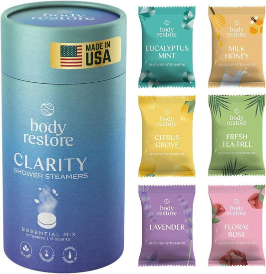 Body Restore Shower Steamers Aromatherapy 6-Pack – Stress Relief & Relaxation Gifts for Women & Men | Citrus Scent for Luxury Self-Care