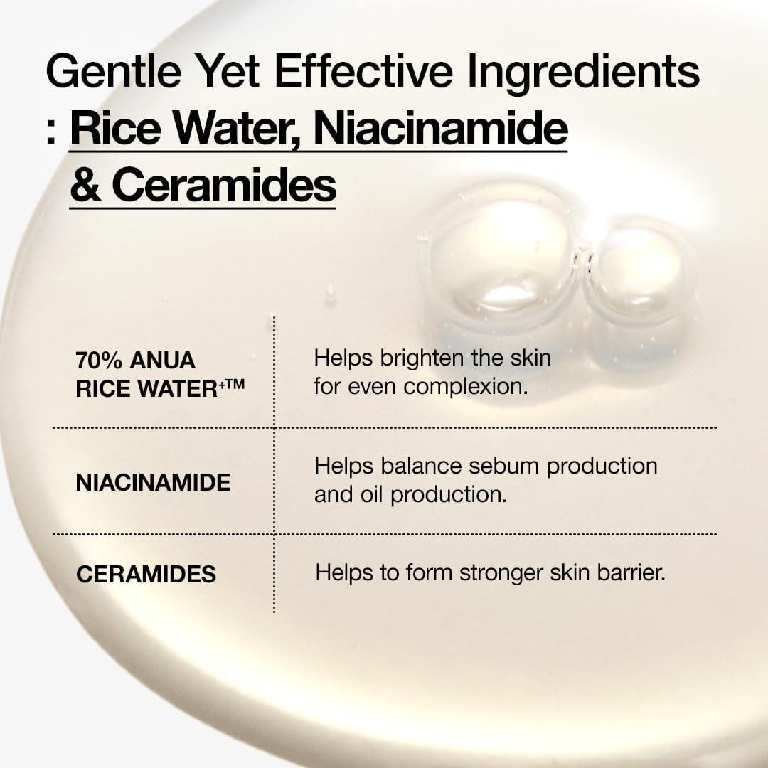 Title: ANUA Rice 70 Glow Milky Toner | Hydrating & Brightening Korean Skin Care with Rice Water, Niacinamide & Ceramides | Non-Comedogenic, Fungal Acne Safe, 250ml