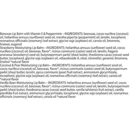 Burt’s Bees Lip Balm 4-Pack | Natural Moisturizing Lip Care | Beeswax, Strawberry, Coconut & Pear, Vanilla Bean