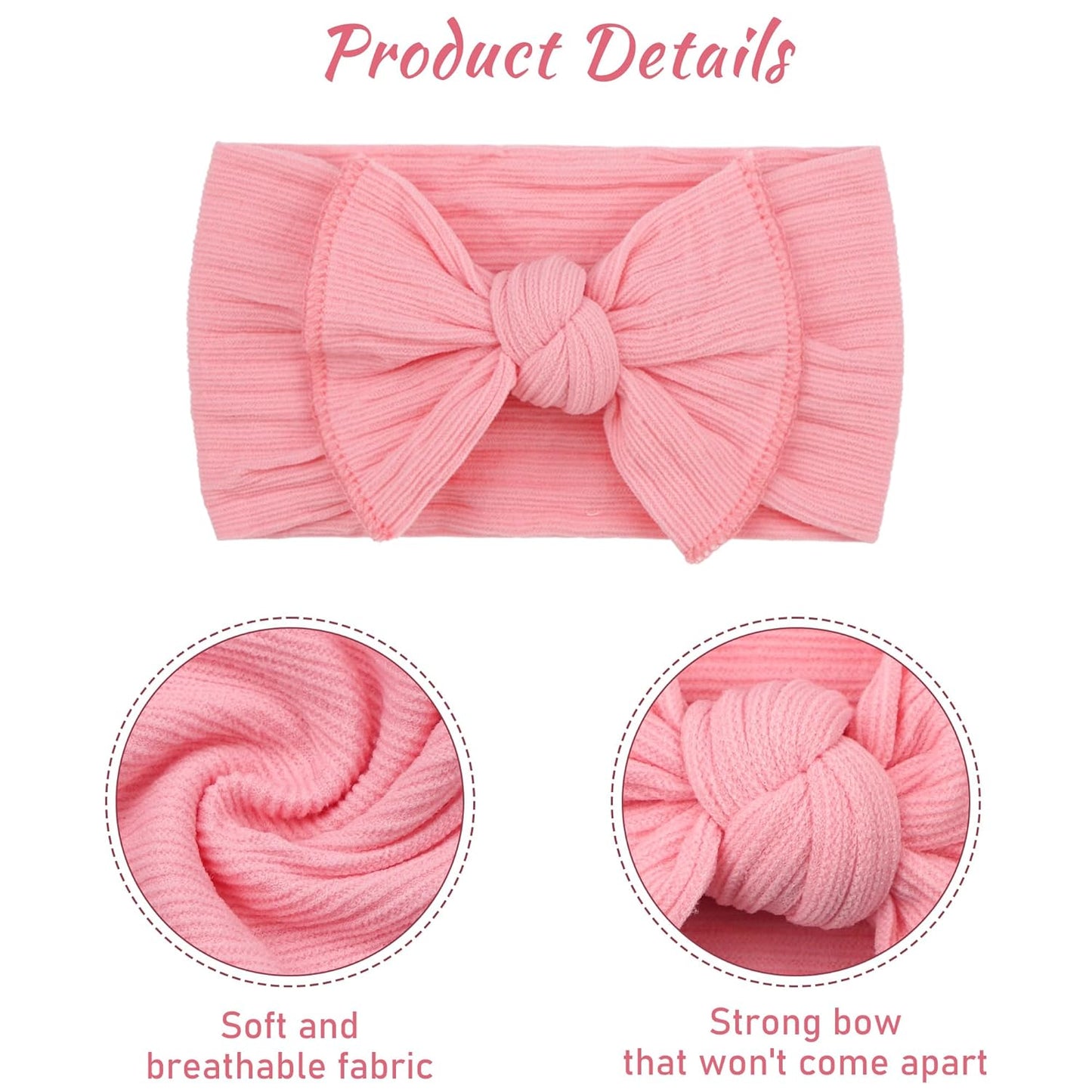 CÉLLOT 10 Colors Super Stretchy Nylon Knot Baby Girl Headbands with Hair Bows – Soft, Elastic Head Wraps for Newborns, Infants, Toddlers & Kids