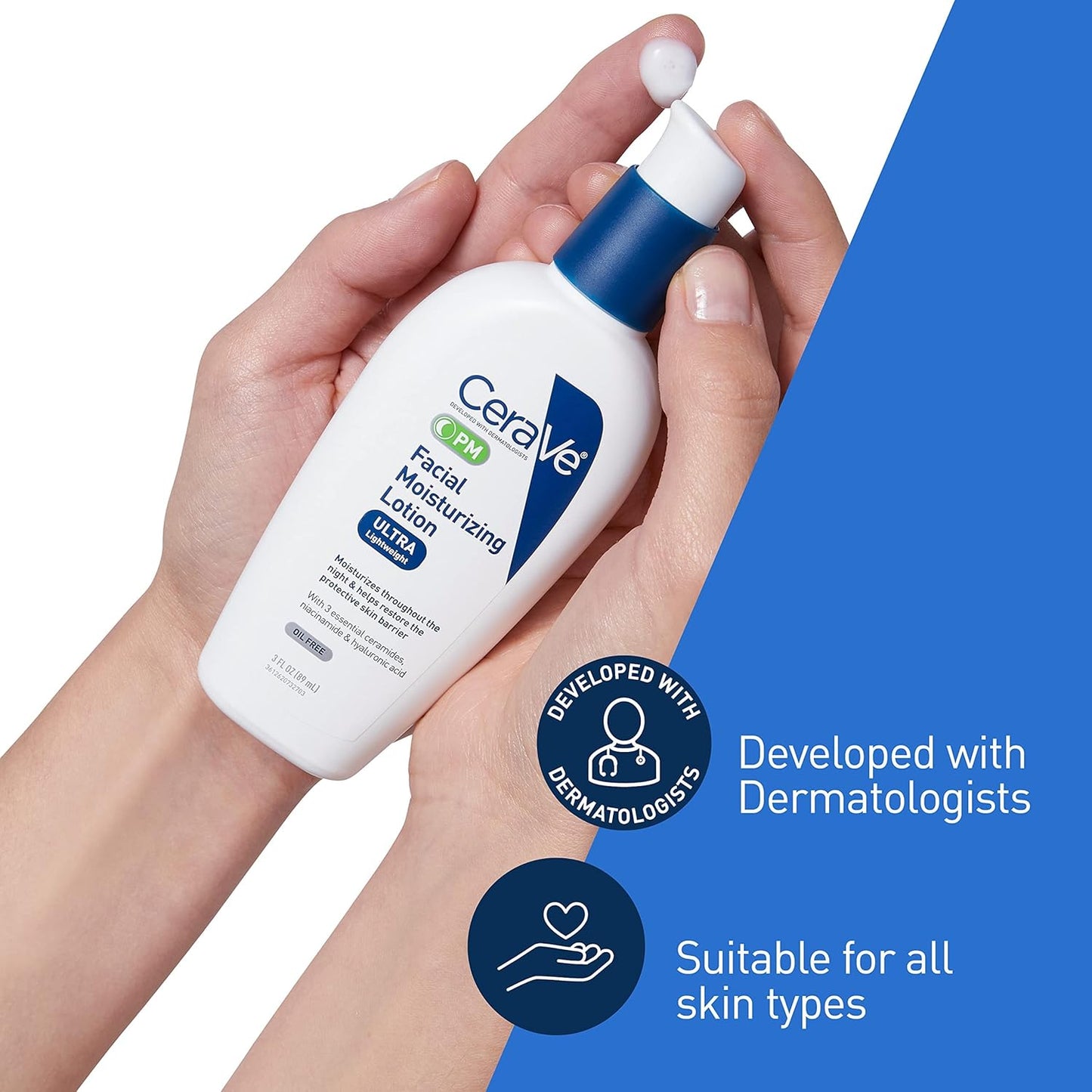 CeraVe PM Facial Moisturizing Lotion | Oil-Free Night Cream with Hyaluronic Acid & Niacinamide | 3oz - Ballimart