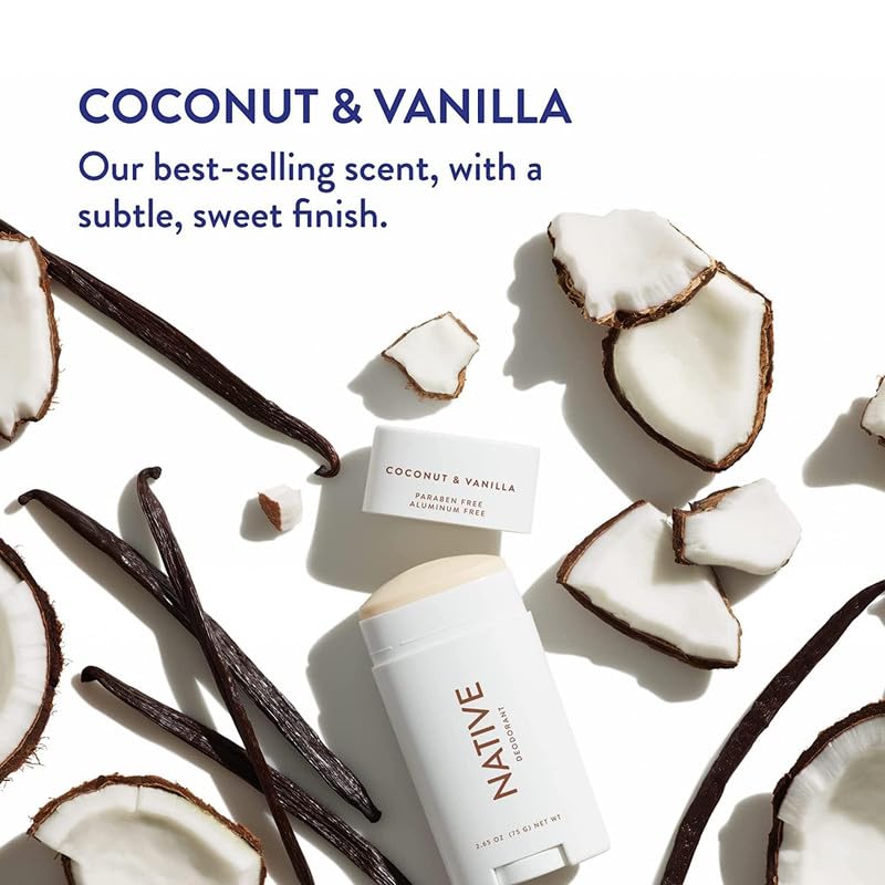 Native Coconut & Vanilla Deodorant | Aluminum-Free, 72-Hour Odor Control for Women & Men | Natural Deodorant with Baking Soda, Coconut Oil & Shea Butter | Paraben & Phthalate Free, 2.65oz - Ballimart